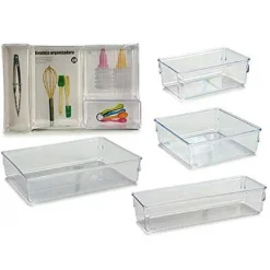 SET 4PZ ORGANIZZATORI CASSETTI DIVISORI PLASTICA PORTAOGGETTI ORGANIZER SALVASPAZIO