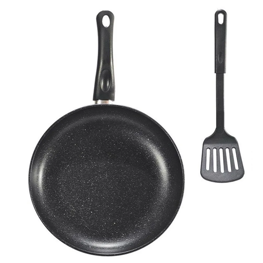 SET 2PZ PADELLA ANTIADERENTE ⌀28CM CON PALA SPATOLA FORATA MANICO ANTISCOTTATURA PFOA FREE