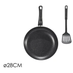 SET 2PZ PADELLA ANTIADERENTE ⌀28CM CON PALA SPATOLA FORATA MANICO ANTISCOTTATURA PFOA FREE