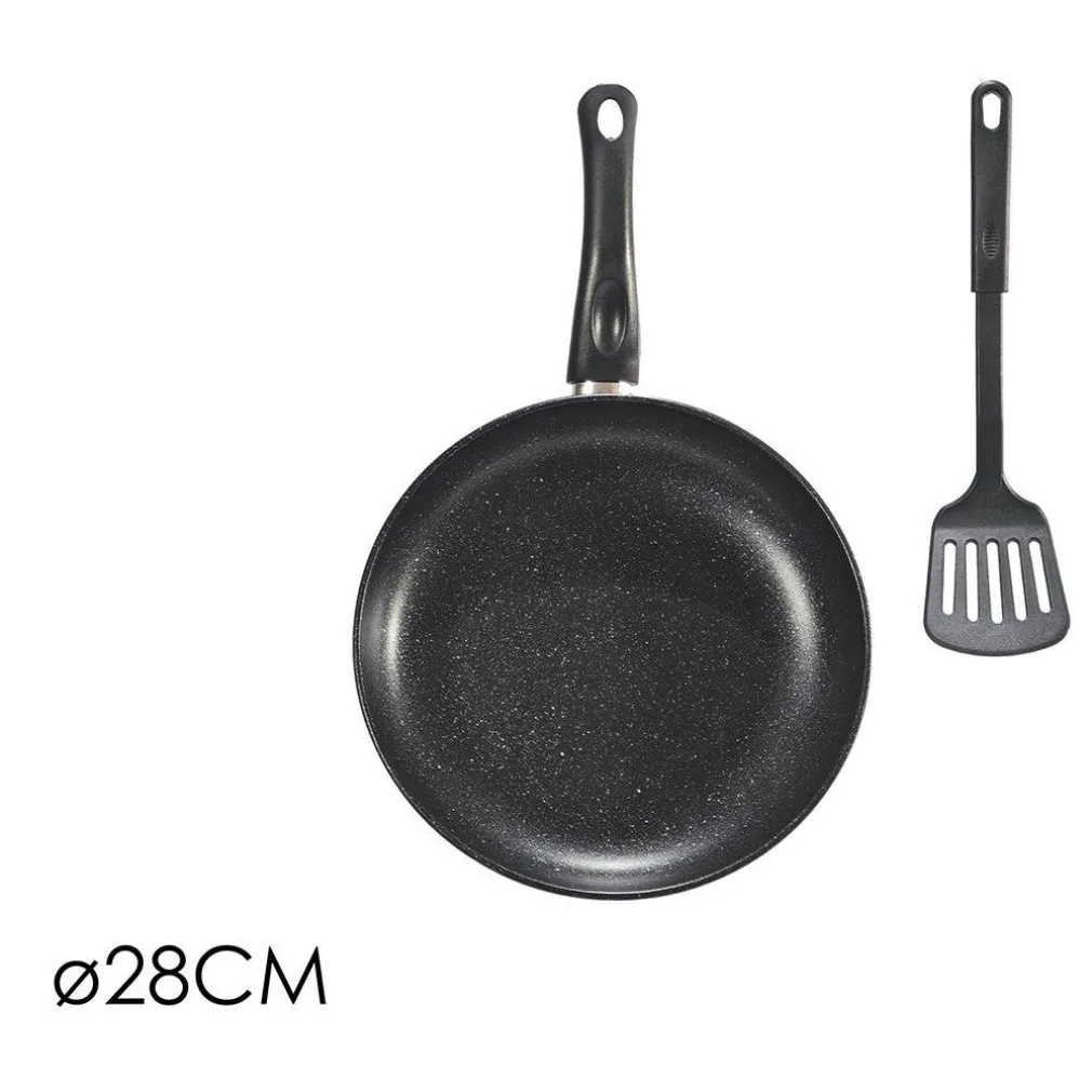 SET 2PZ PADELLA ANTIADERENTE ⌀28CM CON PALA SPATOLA FORATA MANICO ANTISCOTTATURA PFOA FREE