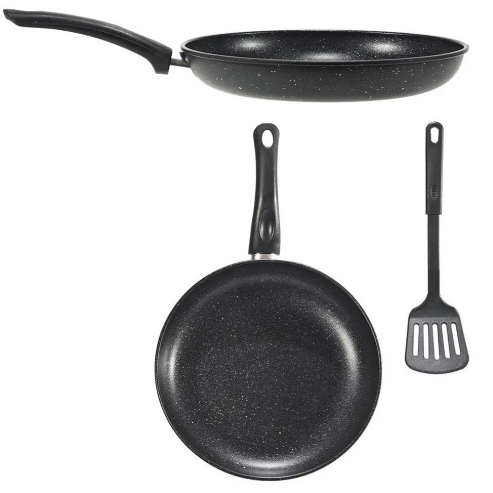 SET 2PZ PADELLA ANTIADERENTE ⌀28CM CON PALA SPATOLA FORATA MANICO ANTISCOTTATURA PFOA FREE