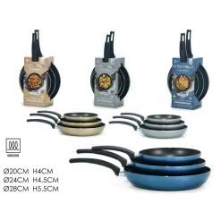 SET 3PZ PADELLE ANTIADERENTI IN ALLUMINIO HI-TITANIUM ⌀20/24/28CM PIANO COTTURA INDUZIONE