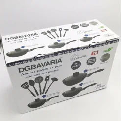 SET 11PZ PADELLE IN PIETRA LAVICA ANTIADERENTE COPERCHIO MESTOLI AD INDUZIONE GAS