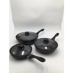 SET 11PZ PADELLE IN PIETRA LAVICA ANTIADERENTE COPERCHIO MESTOLI AD INDUZIONE GAS