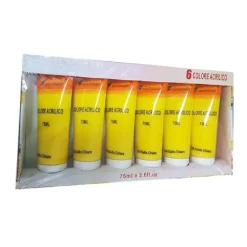 SET 6PZ PITTURA ACRILICA VERNICE CONFEZIONE COLORE GIALLO CHIARO TUBO 75ML 07505