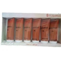 SET 6PZ PITTURA ACRILICA VERNICE CONFEZIONE COLORE TERRA DI SIENA TUBO 75ML 07487