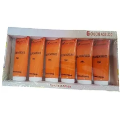 SET 6PZ PITTURA ACRILICA VERNICE CONFEZIONE COLORE ROSSO ARANCIO TUBO 75ML 07496