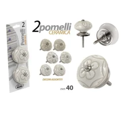 SET 2PZ POMELLI IN CERAMICA MOBILI MULTIUSO POMELLO 40MM DECORI ASSORTITI 843044