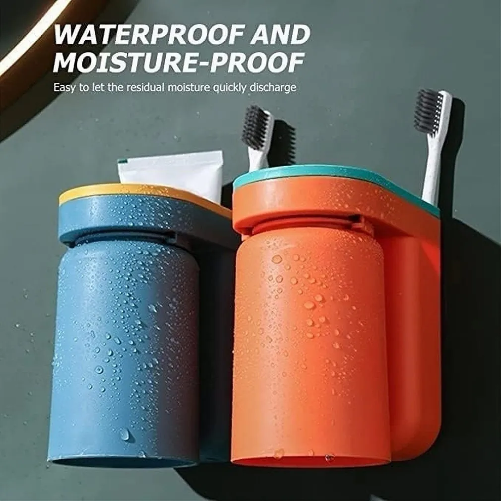 SET 2PZ PORTASPAZZOLINO SALVASPAZIO DISPENSER DENTIFRICIO DA PARETE MULTIFUNZIONE