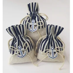 SET 12PZ SACCHETTO ANCORA JUTA 10X13CM BOMBONIERA PORTACONFETTI COMPLEANNO MATRIMONIO