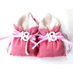 SET 12PZ SACCHETTO ROSA NUMERO 18 ANNI JUTA 10X13CM BOMBONIERA PORTACONFETTI
