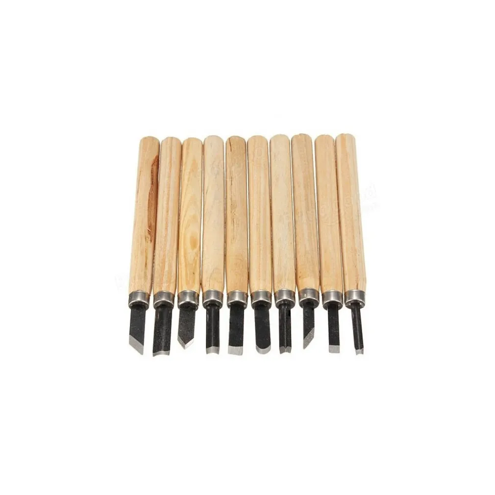 SET 10PZ SCALPELLI MINI MANICO IN LEGNO ACCIAIO PER SCULTURA INTAGLIO STRUMENTI