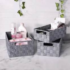 SET 21PZ SCATOLA IN TESSUTO PORTAOGGETTI ORGANIZER CON MANICI GRIGIO CHIARO 79084