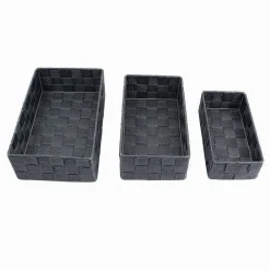 SET 3PZ SCATOLA PORTA OGGETTI TESSUTO INTRECCIATO CONTENITORI GRIGIO SCURO 79056