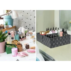 SET 3PZ SCATOLA PORTA OGGETTI TESSUTO INTRECCIATO CONTENITORI GRIGIO SCURO 79056