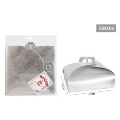 SET 3PZ SCATOLA PORTA TORTA ARGENTO 40X40 CM DOLCI PASTICCERIA FESTA PARTY 58016