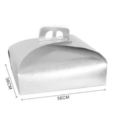 SET 3PZ SCATOLA PORTA TORTA ARGENTO 36X36 CM DOLCI PASTICCERIA FESTA PARTY 58015