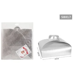 SET 3PZ SCATOLA PORTA TORTA ARGENTO 45X45CM DOLCI PASTICCERIA FESTA PARTY 58017