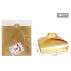 SET 3PZ SCATOLA PORTA TORTA ORO 25X25 CM PER DOLCI PASTE PASTICCERIA FESTA 58006