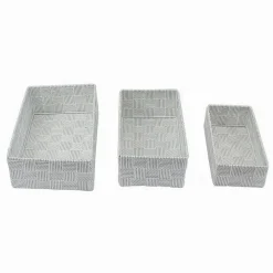 SET 3PZ SCATOLA PORTAOGGETTI TESSUTO INTRECCIATO CONTENITORI GRIGIO CHIARO 79054