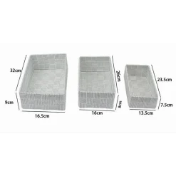 SET 3PZ SCATOLA PORTAOGGETTI TESSUTO INTRECCIATO CONTENITORI GRIGIO CHIARO 79054