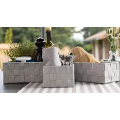 SET 3PZ SCATOLA PORTAOGGETTI TESSUTO INTRECCIATO CONTENITORI GRIGIO CHIARO 79054