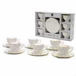 SET 12PZ SERVIZIO DA TÈ O CAFFÈ CON 6 PIATTINI + 6 TAZZE ASSORTITI IN PORCELLANA