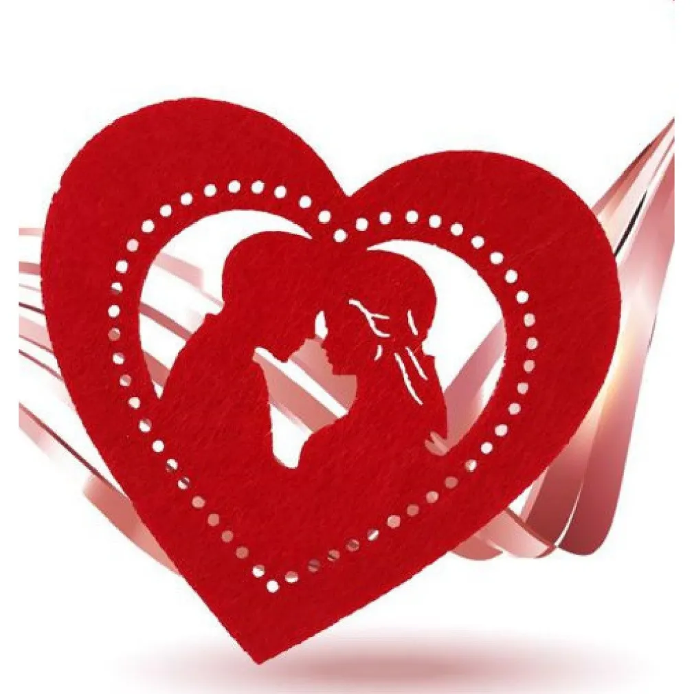 SET 4PZ SOTTOBICCHIERI 11CM SAN VALENTINO FORMA CUORE TESSUTO ROSSO FELTRO 95448