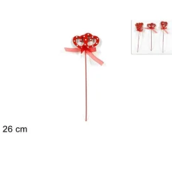 SET 12PZ SPILLONE LEGNO CON FIOCCO CUORE LOVE 26CM SAN VALENTINO 3 MODELLI