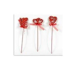 SET 12PZ SPILLONE LEGNO CON FIOCCO CUORE LOVE 26CM SAN VALENTINO 3 MODELLI