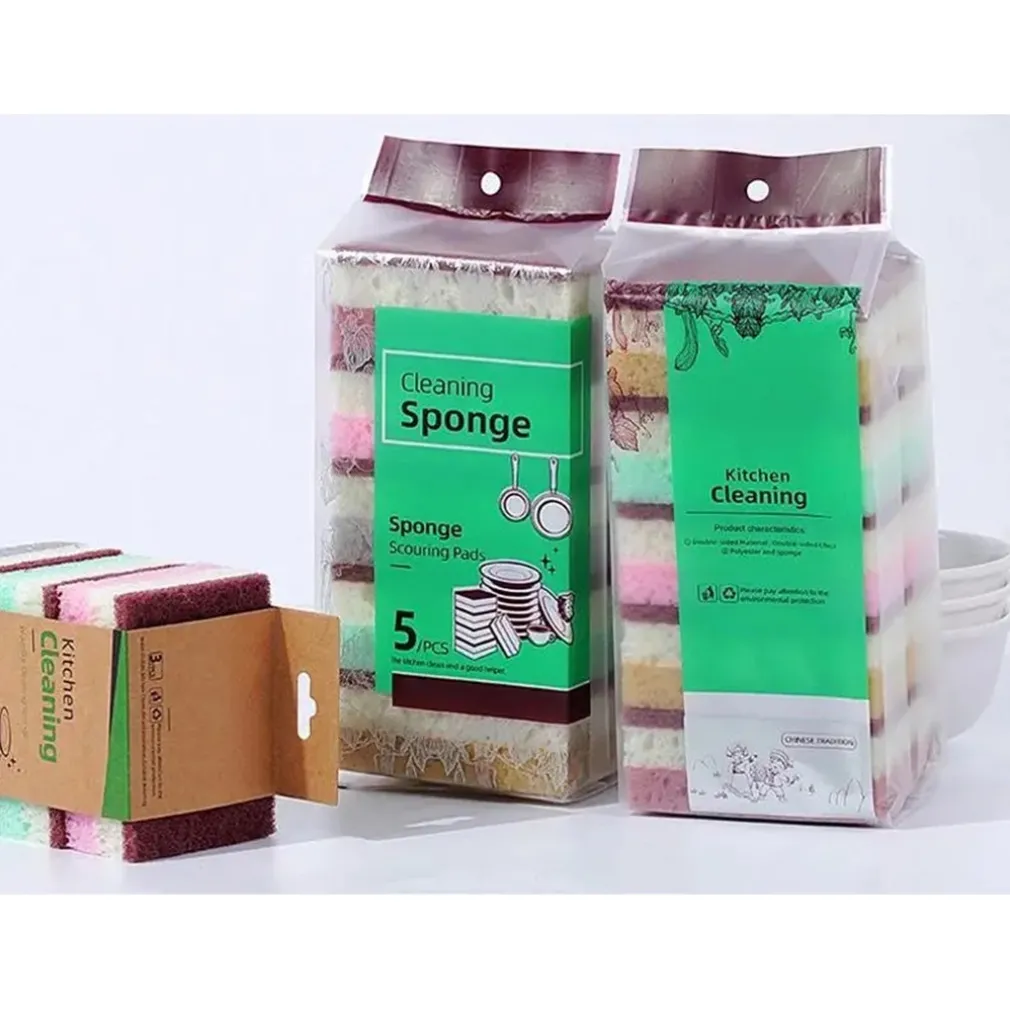 SET 5PZ SPUGNA DOUBLE FACE ABRASIVA MAGICA PER LAVARE PIATTI PADELLE PULIZIA CUCINA BAGNO
