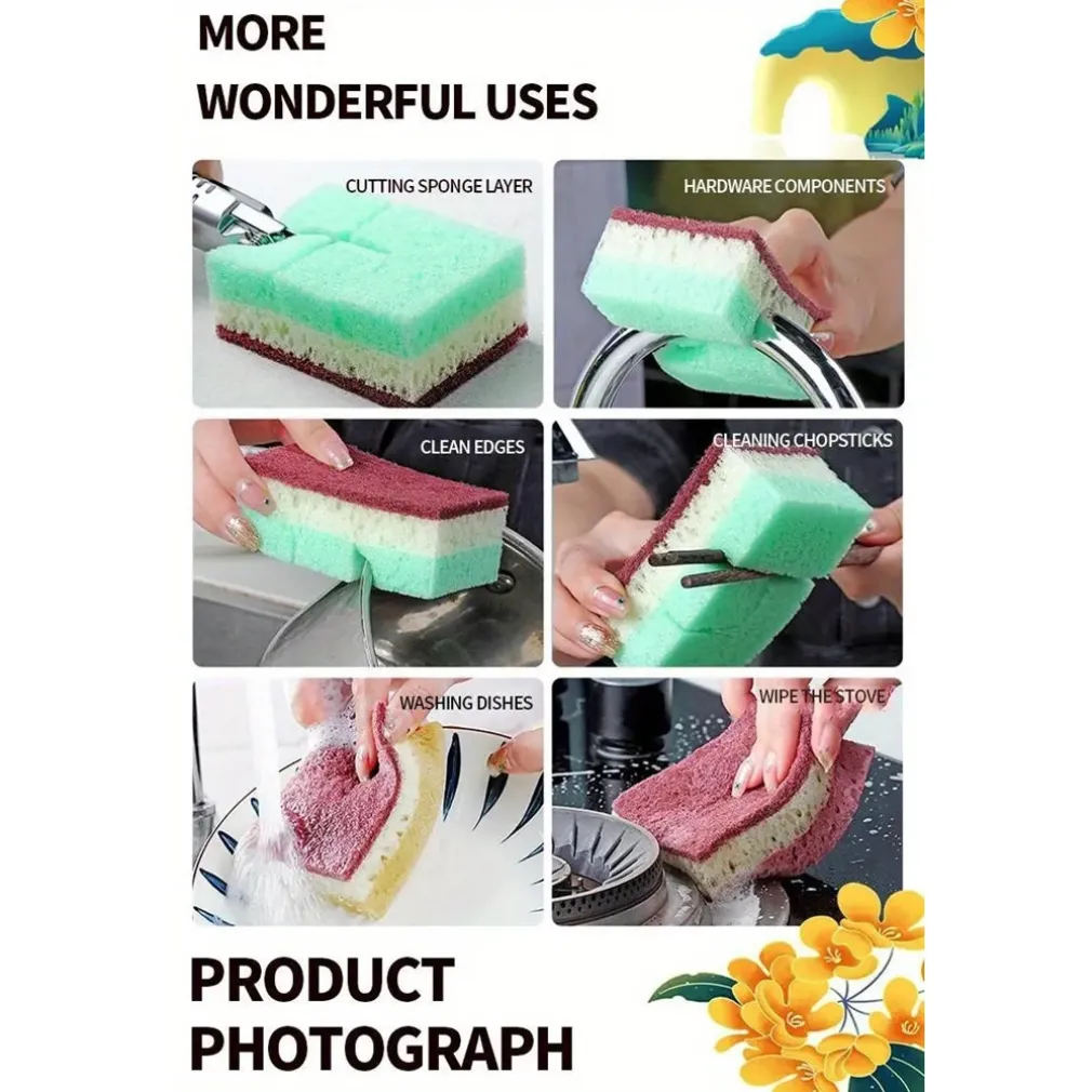 SET 5PZ SPUGNA DOUBLE FACE ABRASIVA MAGICA PER LAVARE PIATTI PADELLE PULIZIA CUCINA BAGNO