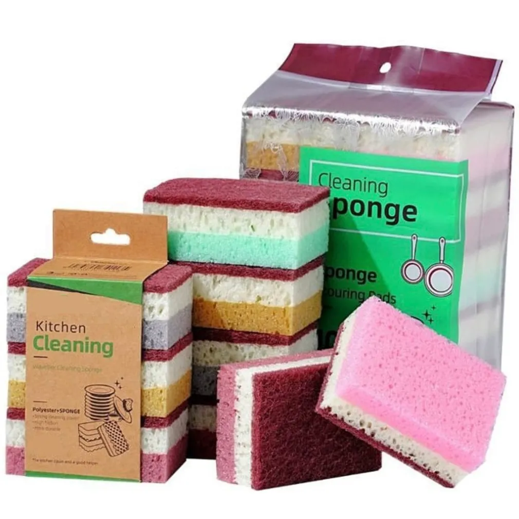 SET 5PZ SPUGNA DOUBLE FACE ABRASIVA MAGICA PER LAVARE PIATTI PADELLE PULIZIA CUCINA BAGNO