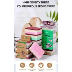 SET 5PZ SPUGNA DOUBLE FACE ABRASIVA MAGICA PER LAVARE PIATTI PADELLE PULIZIA CUCINA BAGNO