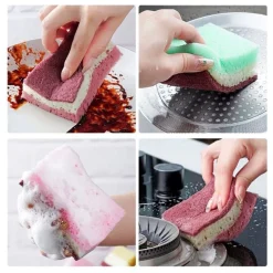 SET 5PZ SPUGNA DOUBLE FACE ABRASIVA MAGICA PER LAVARE PIATTI PADELLE PULIZIA CUCINA BAGNO