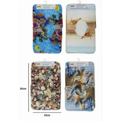 SET 3PZ TAPPETO TAPPETINI TESSUTO ARREDO BAGNO ANTISCIVOLO FANTASIA MARINA 79444