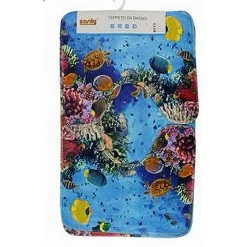 SET 3PZ TAPPETO TAPPETINI TESSUTO ARREDO BAGNO ANTISCIVOLO FANTASIA MARINA 79444