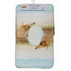 SET 3PZ TAPPETO TAPPETINI TESSUTO ARREDO BAGNO ANTISCIVOLO FANTASIA MARINA 79444