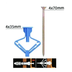 SET 4PZ TASSELLI AD ESPANSIONE TASSELLO A FARFALLA 4X35MM VITI VITE 4X70MM 57177