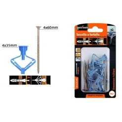 SET 5PZ TASSELLI AD ESPANSIONE TASSELLO A FARFALLA 4X35MM VITI VITE 4X60MM 57176