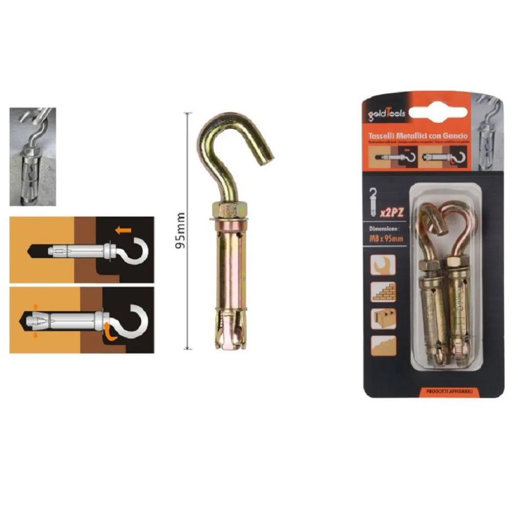 SET 2PZ TASSELLI METALLICI CON GANCIO BULLONI M8X95MM ACCESSORI MINUTERIA 91045
