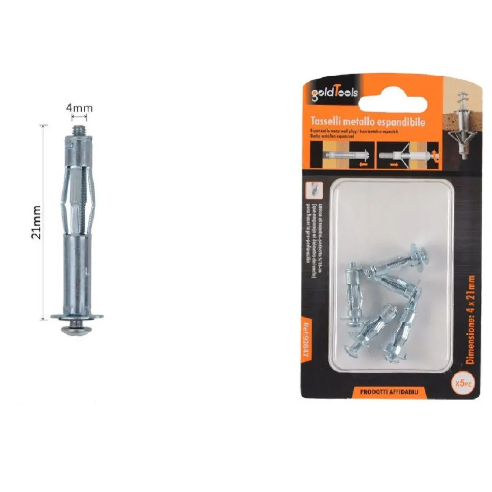SET 5PZ TASSELLI METALLICI ESPANDIBILI VITI A ESPANSIONE STILE I 4 X 21 MM 92847