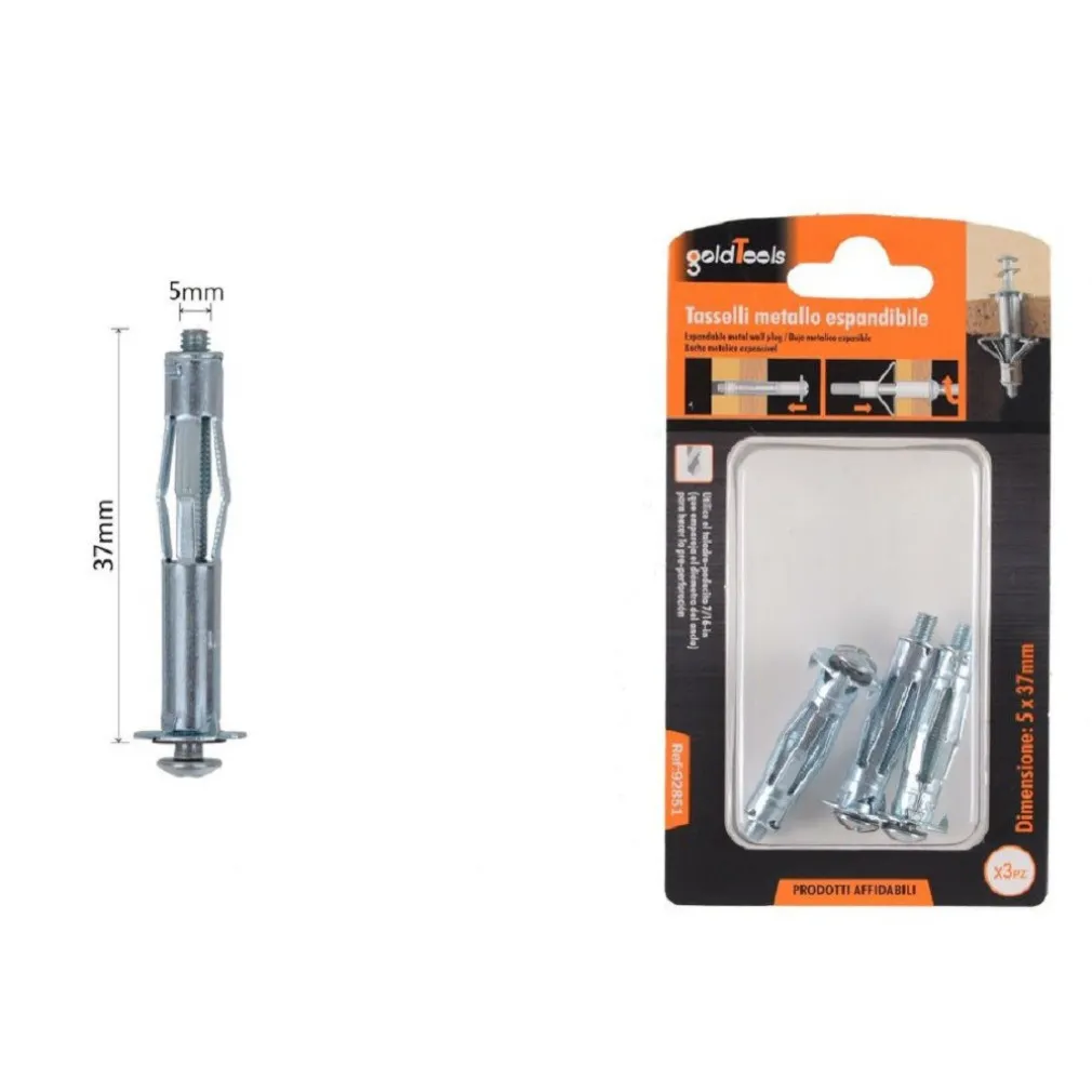 SET 3PZ TASSELLI METALLICI ESPANDIBILI VITI A ESPANSIONE STILE I 5 X 37 MM 92851