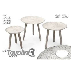 SET 3PZ TAVOLINI PIEDI LEGNO SALOTTO GIARDINO ANTICATI Ø45-40-30CM TONDI 783982
