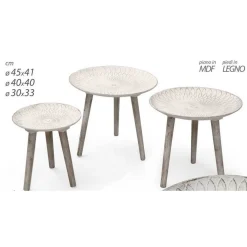 SET 3PZ TAVOLINI PIEDI LEGNO SALOTTO GIARDINO ANTICATI Ø45-40-30CM TONDI 783982