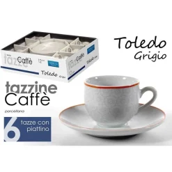 SET 6PZ TAZZINE CAFFÈ + 6 PIATTINI TAZZINA CLASSICO MODERNO TOLEDO GRIGIO 720352