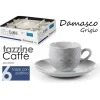 SET 6PZ TAZZINE CAFFÈ PIATTINO CLASSICO MODERNO DAMASCO GRIGIO PORCELLANA 720383