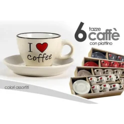 SET 6PZ TAZZINE TAZZA + PIATTINO 80ML CAFFÈ CLASSICO MODERNO COLORI ASS 668715