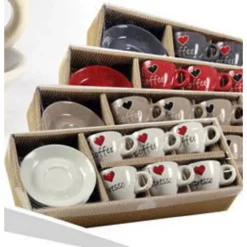 SET 6PZ TAZZINE TAZZA + PIATTINO 80ML CAFFÈ CLASSICO MODERNO COLORI ASS 668715