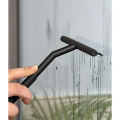 SET 3PZ TERGIVETRO PER DOCCIA GANCIO DOPPIO PER PORTA BOX APPENDINO ADESIVO NERO 87833